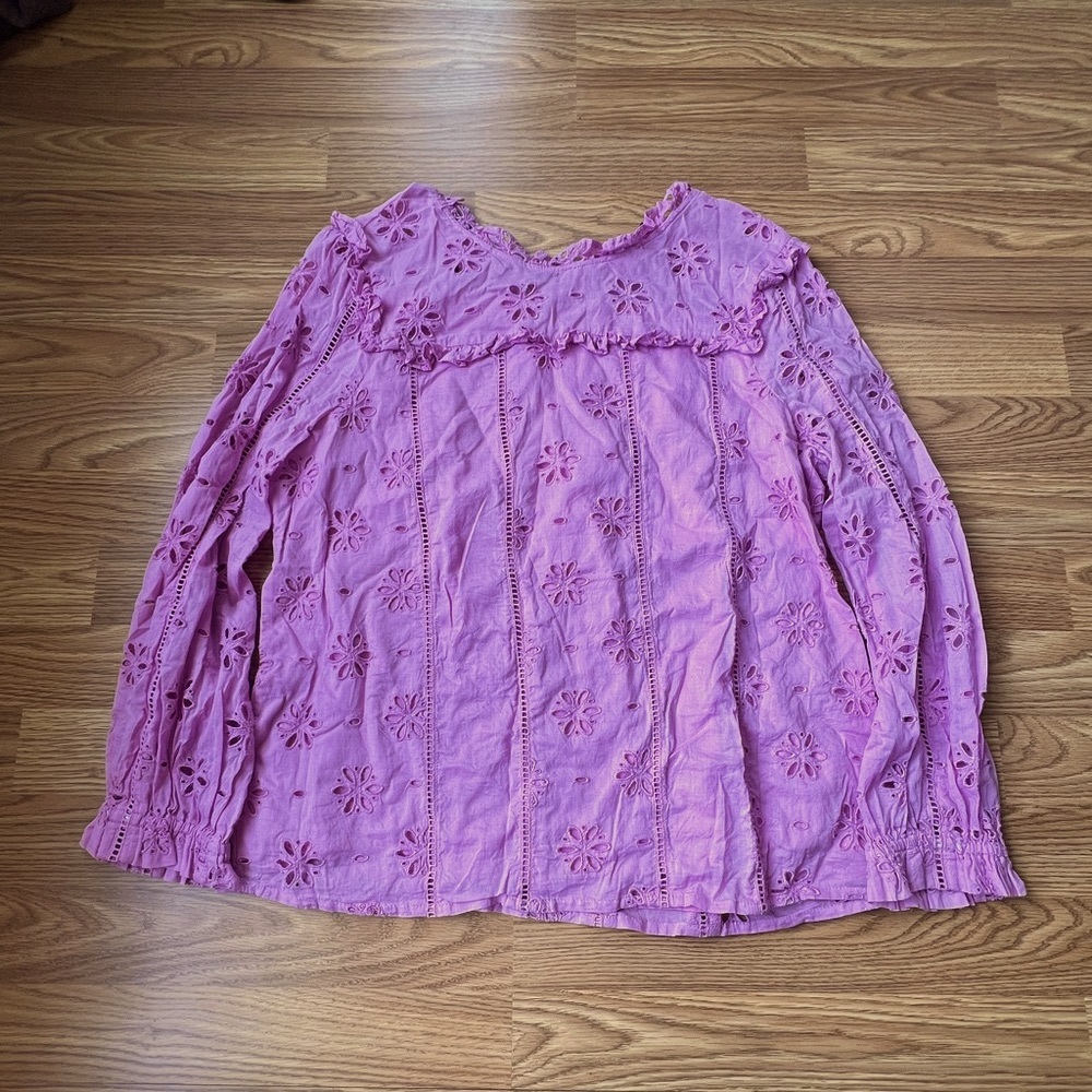 J. Crew Ruffle Floral Eyelet Blouse Pink Lined Womens medium